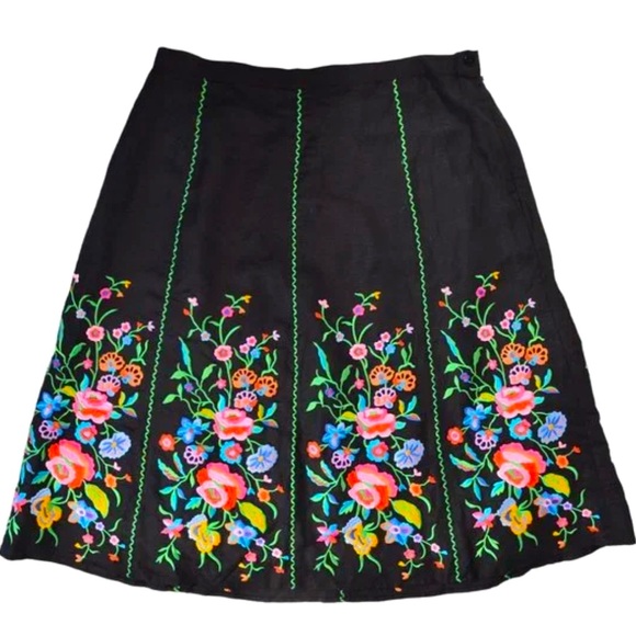 Linea Louis Dell'Olio Black Colorful Floral Embroidered Skirt Woman's Sz 12 NWT - Picture 2 of 9